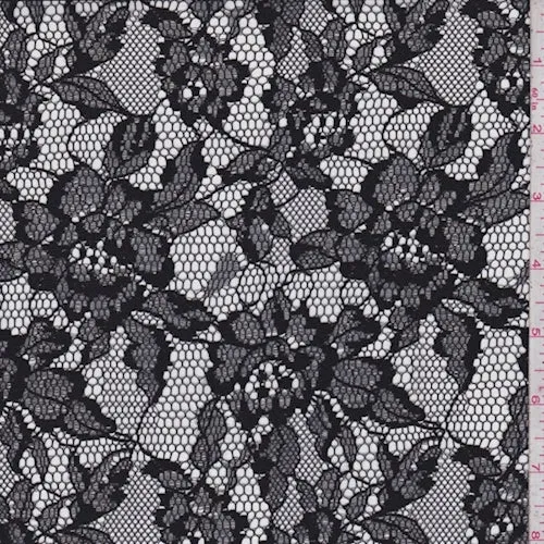 2 1/2 YD PC-Deep Black Floral Lace Fabric