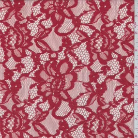 2 1/2 YD PC-Red Orange Floral Lace Fabric