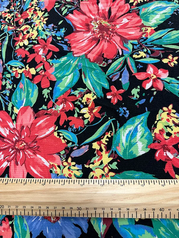 2 7/8 YD PC-Pink Multi Floral Crepe Georgette Fabric