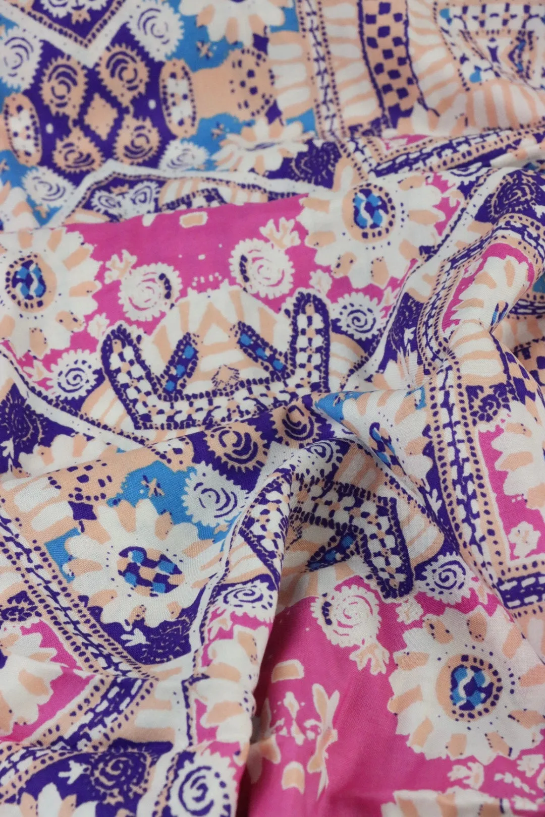 2YD 24IN REMNANT; Pink Boho Square Rayon Challis