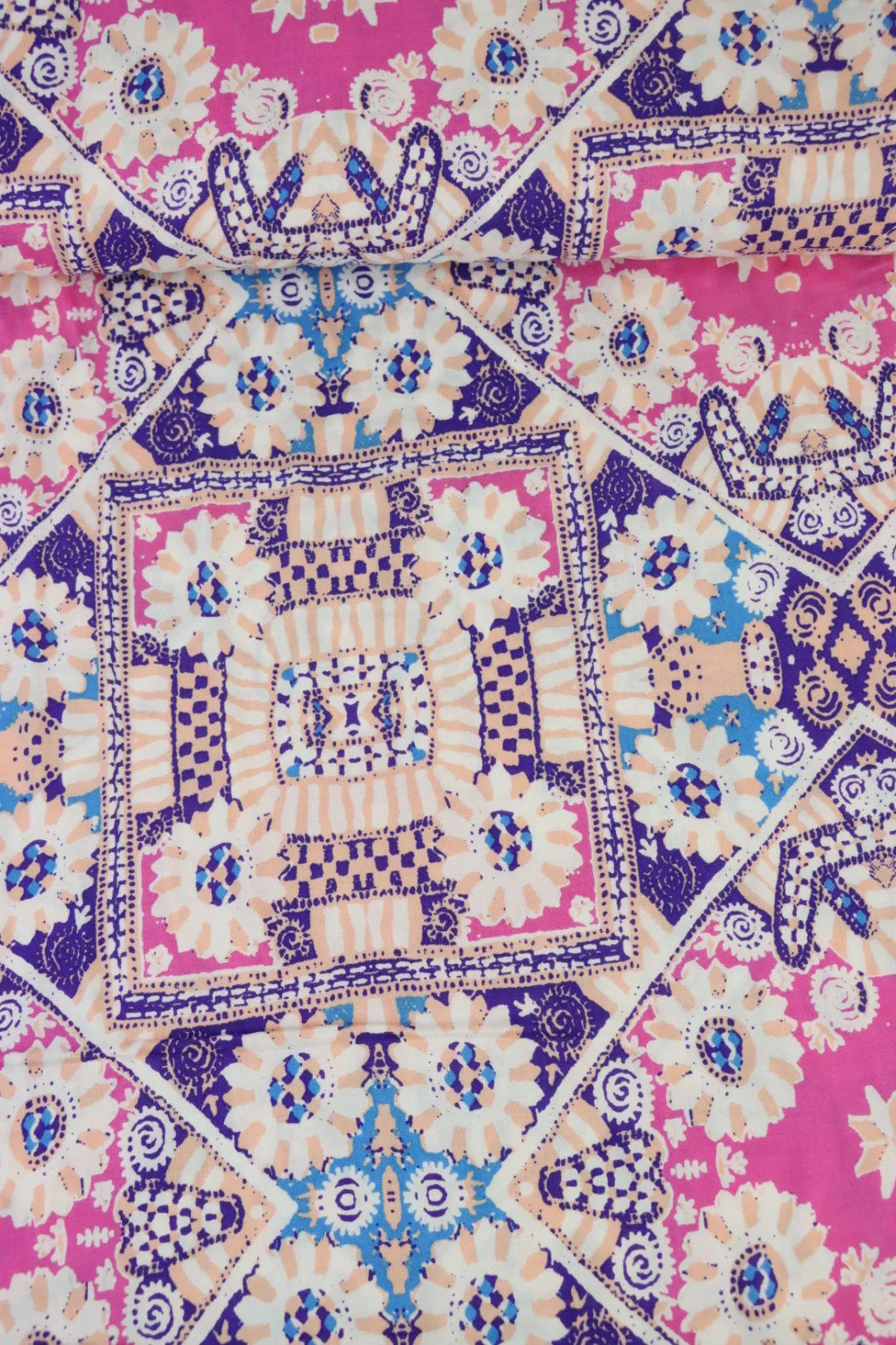 2YD 24IN REMNANT; Pink Boho Square Rayon Challis