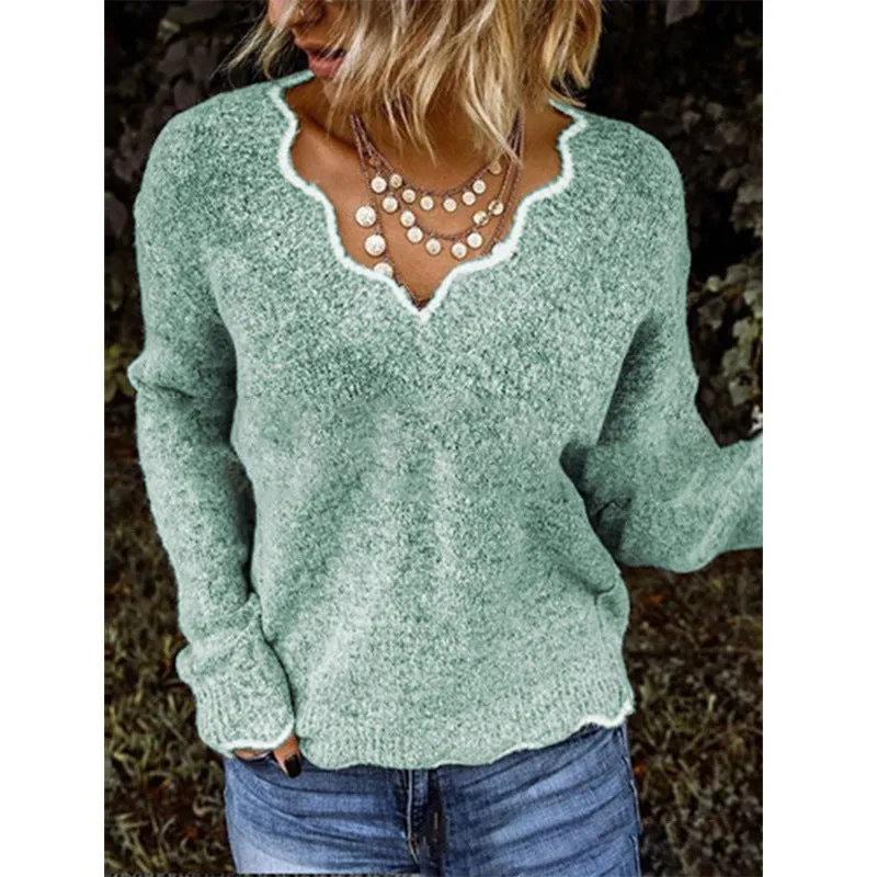 Acrylic Fiber Women's V-neck Knitted Cute Multi-color Pullover