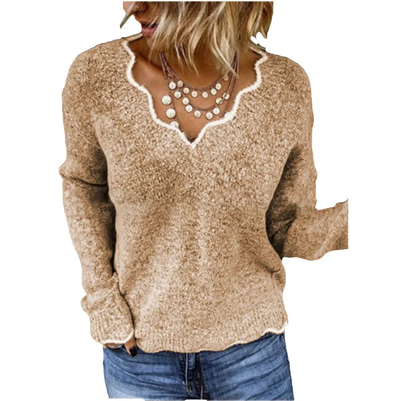 Acrylic Fiber Women's V-neck Knitted Cute Multi-color Pullover