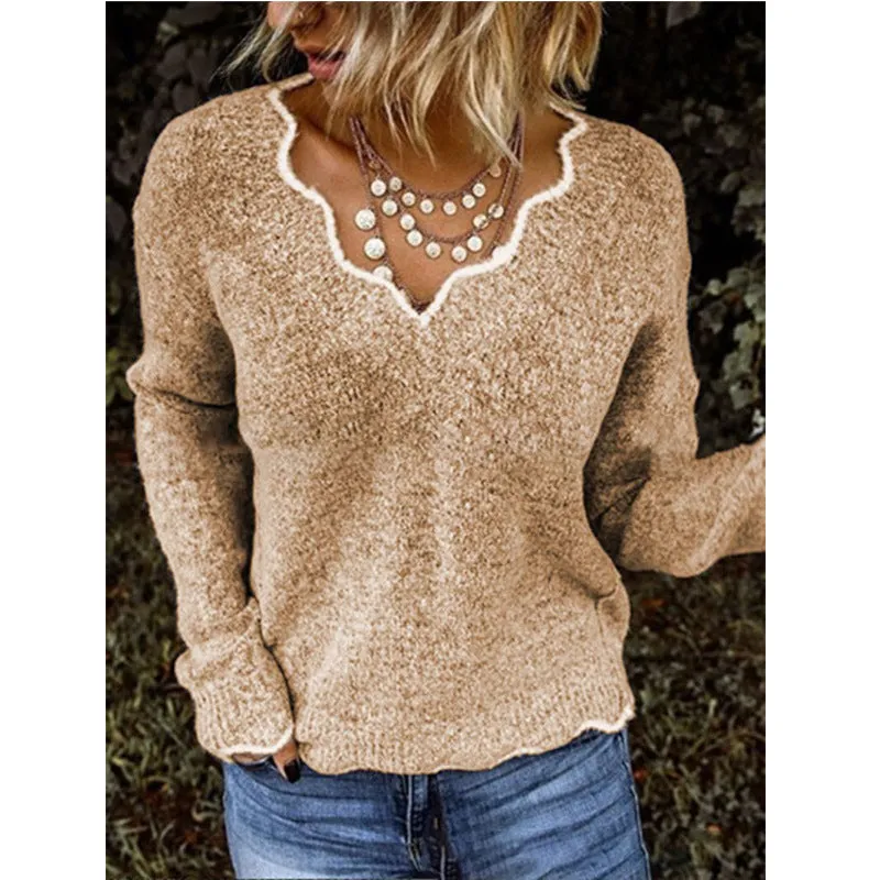 Acrylic Fiber Women's V-neck Knitted Cute Multi-color Pullover