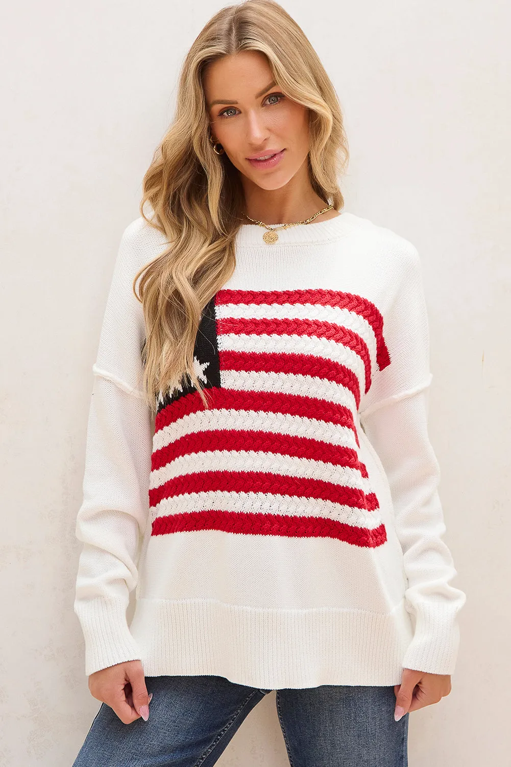 American Flag Cable Knit Sweater