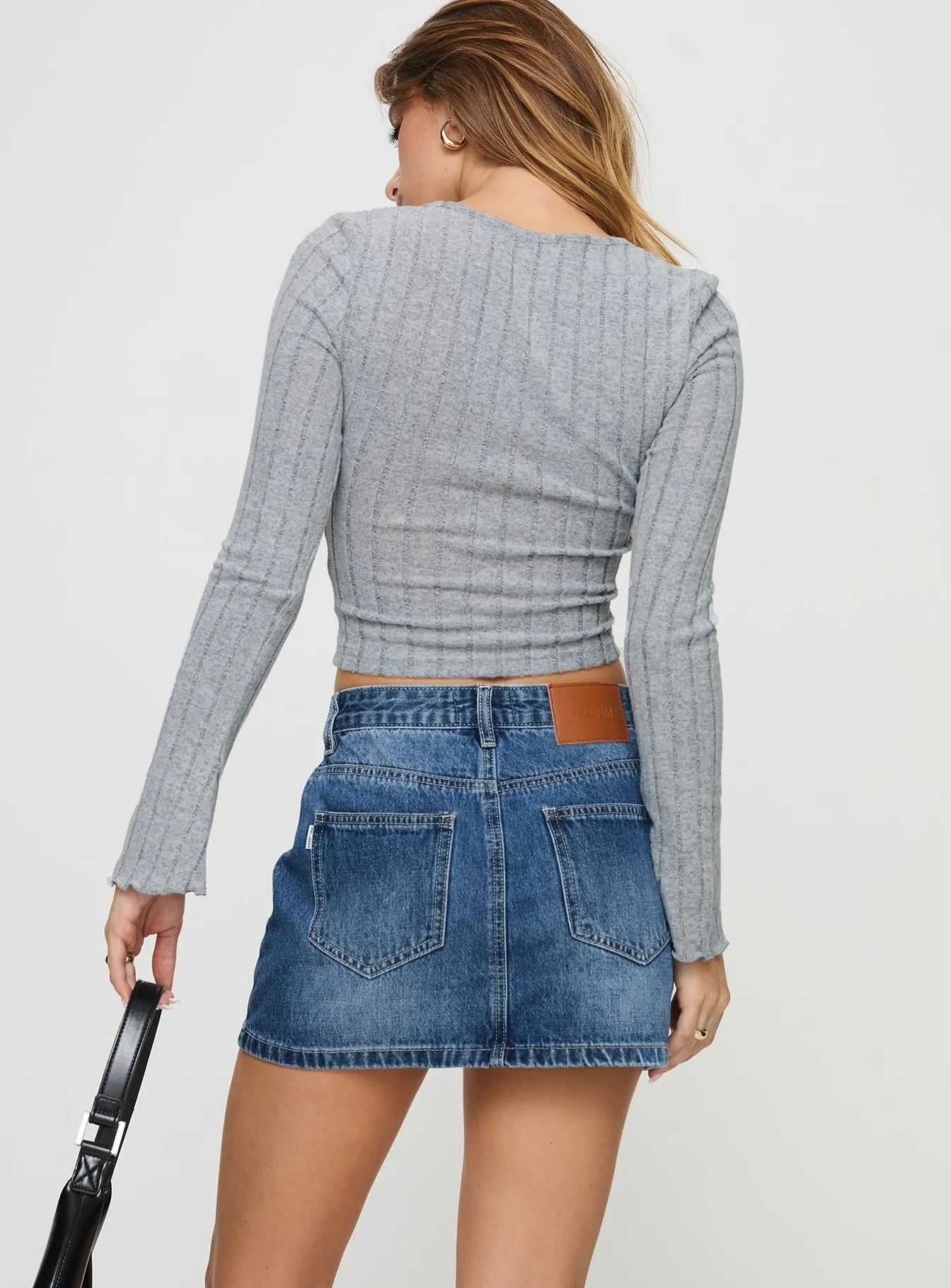 Arrte Mid Rise Denim Mini Skirt Mid Wash Petite