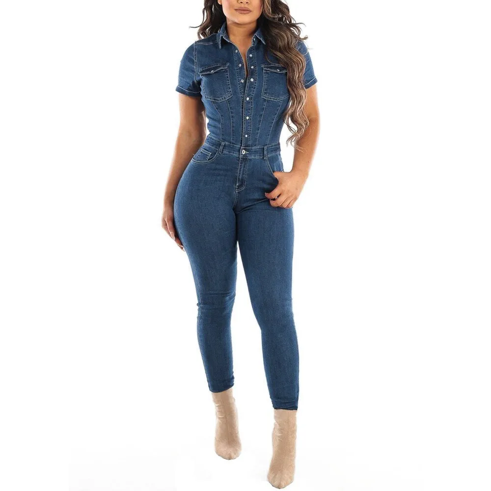 AshoreShop Womens Fit Denim Trouser Buttondown  Jumpsuit