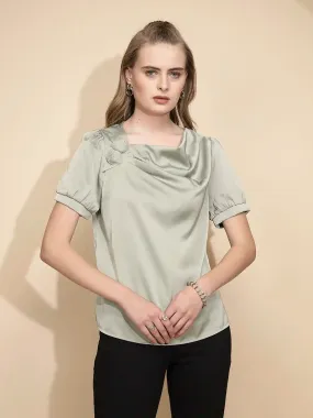 Avocado Polyester Blend Loose Fit Blouse For Women