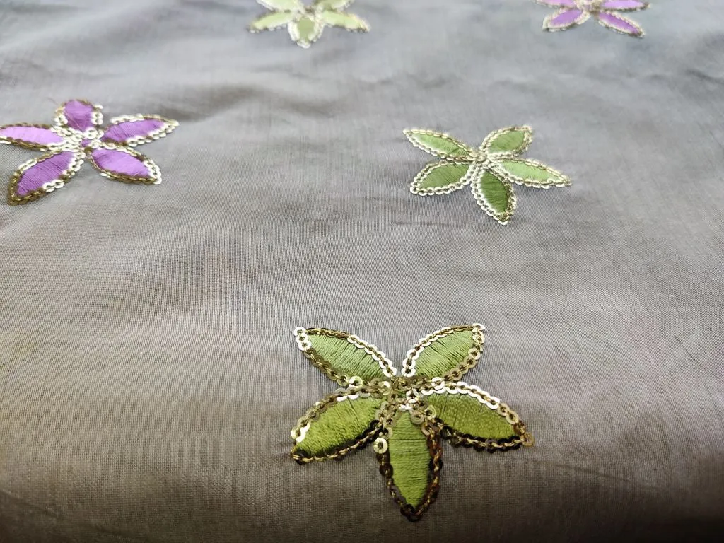 Beige Floral Threads Sequins Embroidered Chanderi Silk Fabric (Wholesale)