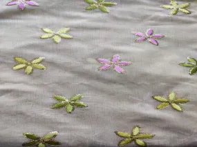 Beige Floral Threads Sequins Embroidered Chanderi Silk Fabric (Wholesale)