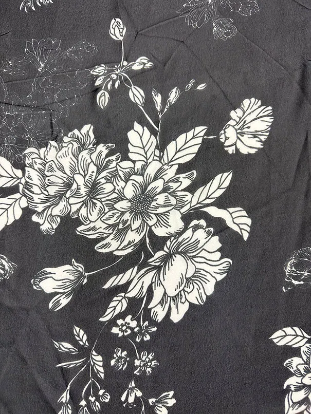 Black and White Floral Print Poly Chiffon Fabric