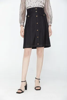 Black Button High Waist Demin Skirts