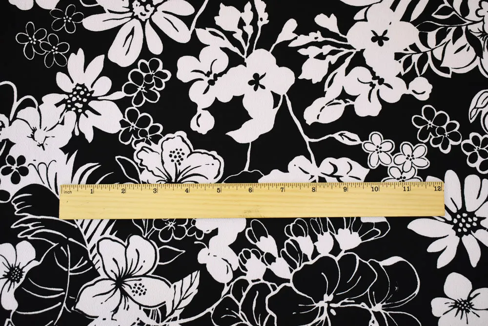 Black-Light Beige Floral Printed Poly Pebble Crepe Woven Fabric