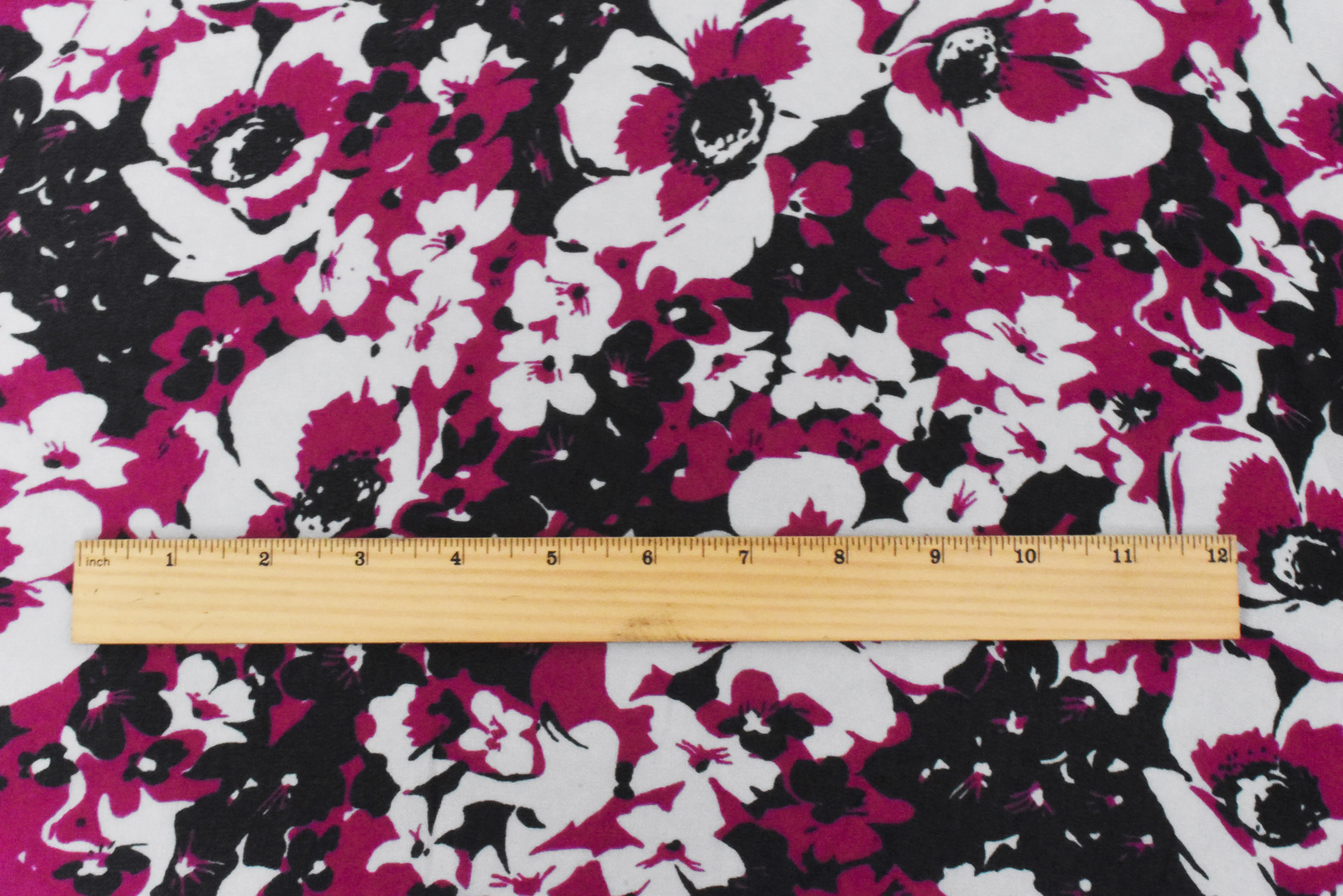 Black-Magenta-Ivory Floral Printed Poly Chiffon Woven Fabric