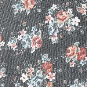 Black-Red-Multi Floral Printed Stretch Mesh Knit Fabric