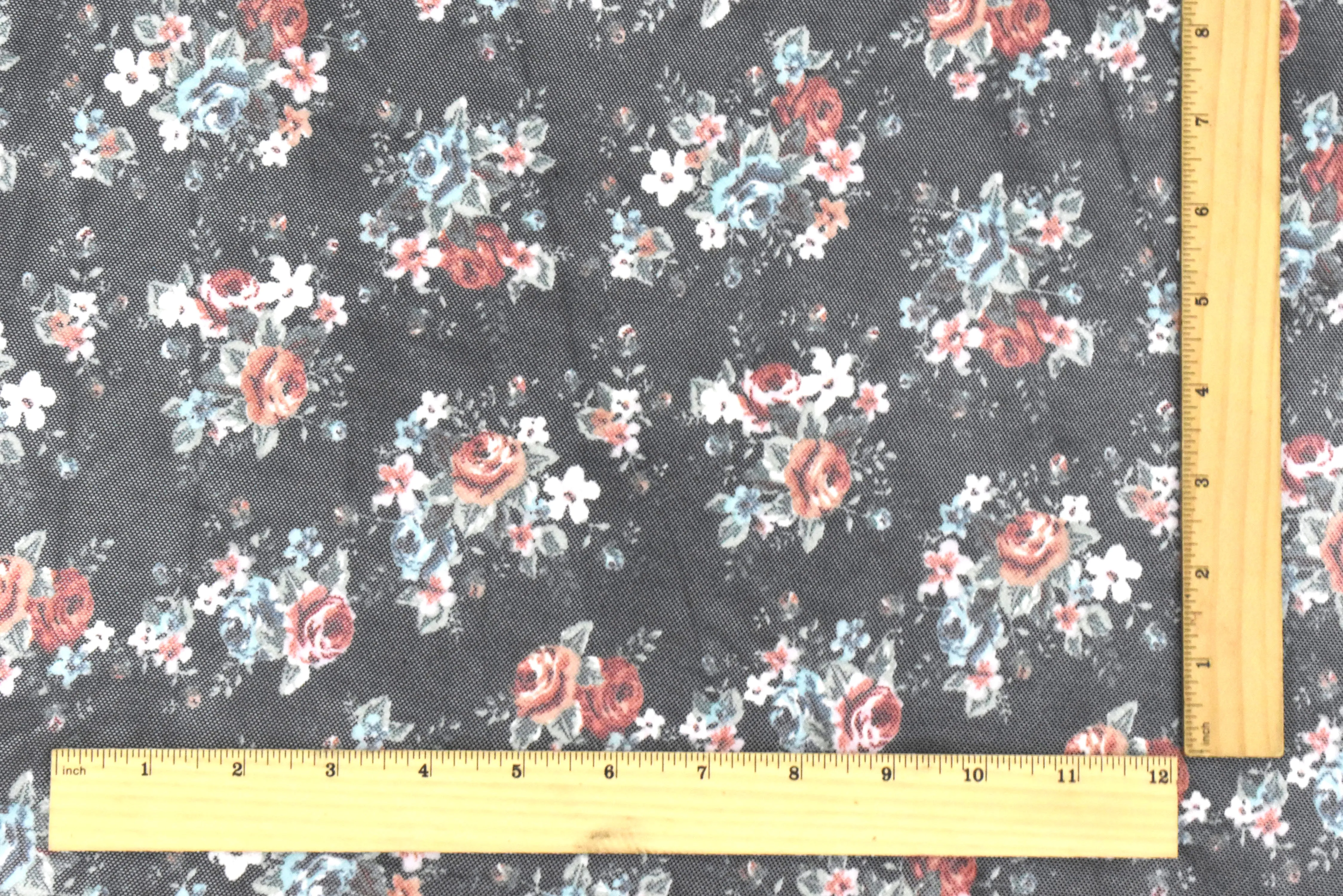 Black-Red-Multi Floral Printed Stretch Mesh Knit Fabric