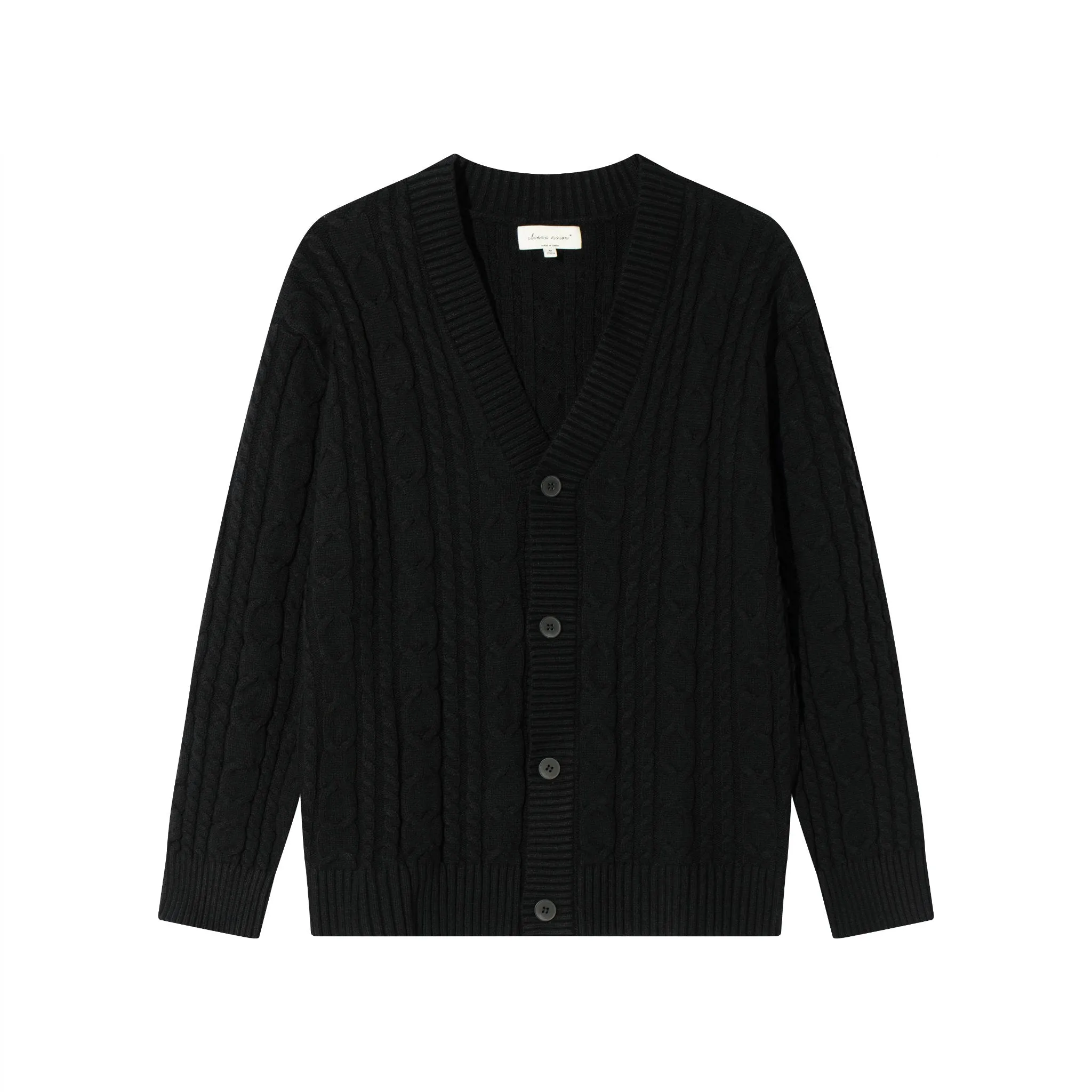 Black Relaxed Cable Knit Cardigan