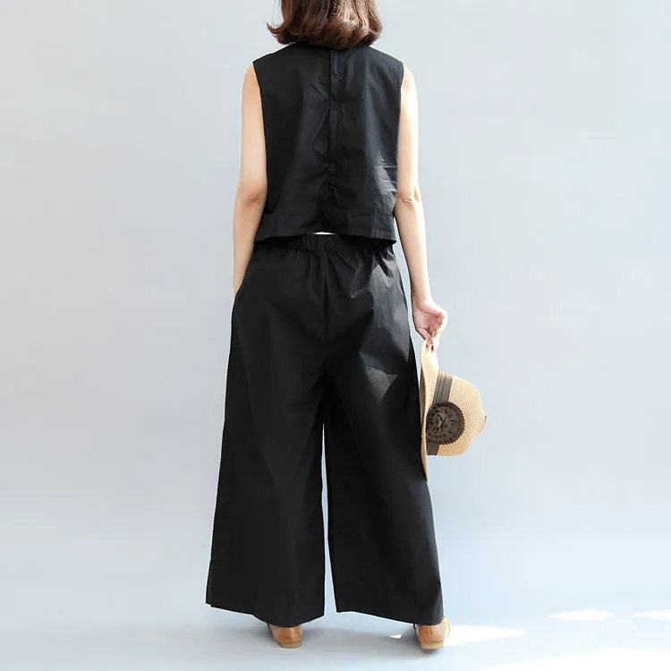 black stylish linen pants casual  sleeveless tops and loose jumpsuit pants