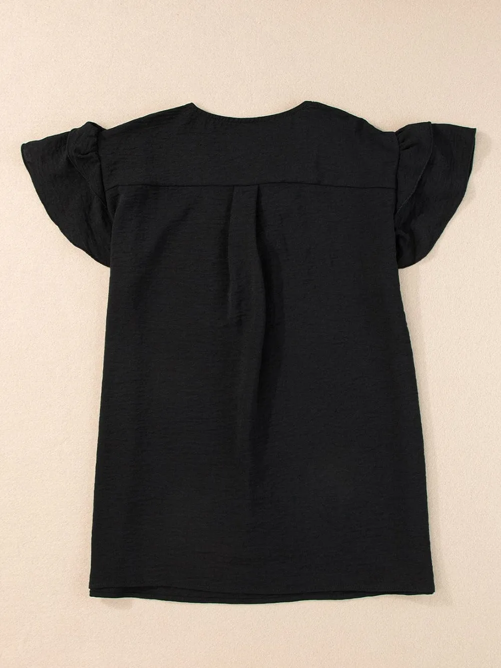 Black V Neck Elegant Ruffle Sleeve Blouse