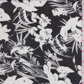 Black/White Tropical Floral Crepe Georgette Fabric