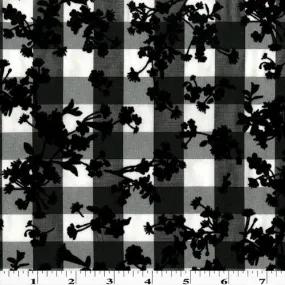 Black/White Velvet Flocked Floral Printed Gingham Shirting Fabric