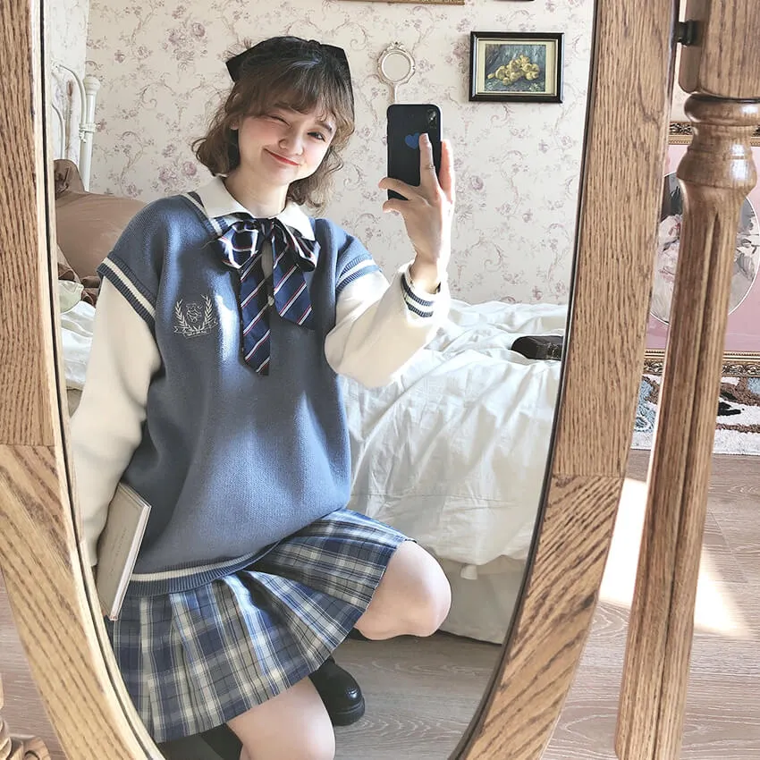 [Blue] JK vintage plaid uniform skirt