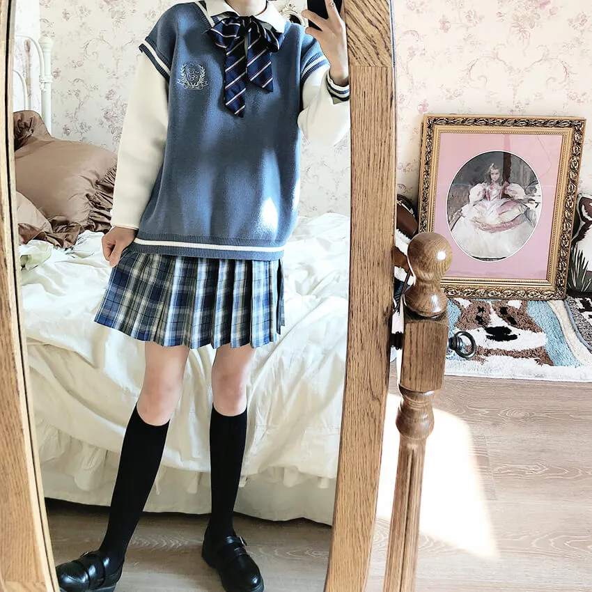 [Blue] JK vintage plaid uniform skirt