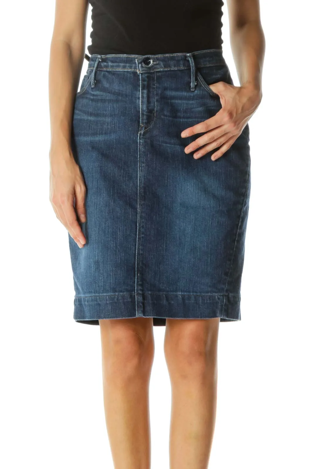 Blue Medium-Wash Denim Stretch Skirt