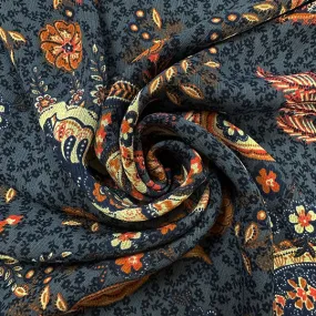 Blue Multi Paisley Print High Crepe Fabric