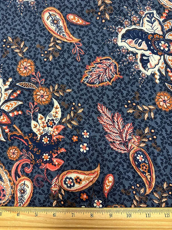 Blue Multi Paisley Print High Crepe Fabric