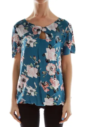 Blue Pink Floral Blouse