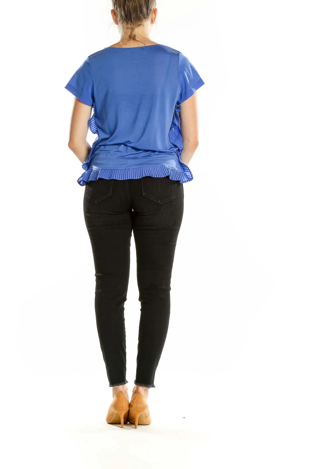 Blue Ruffled Short-Sleeve Blouse