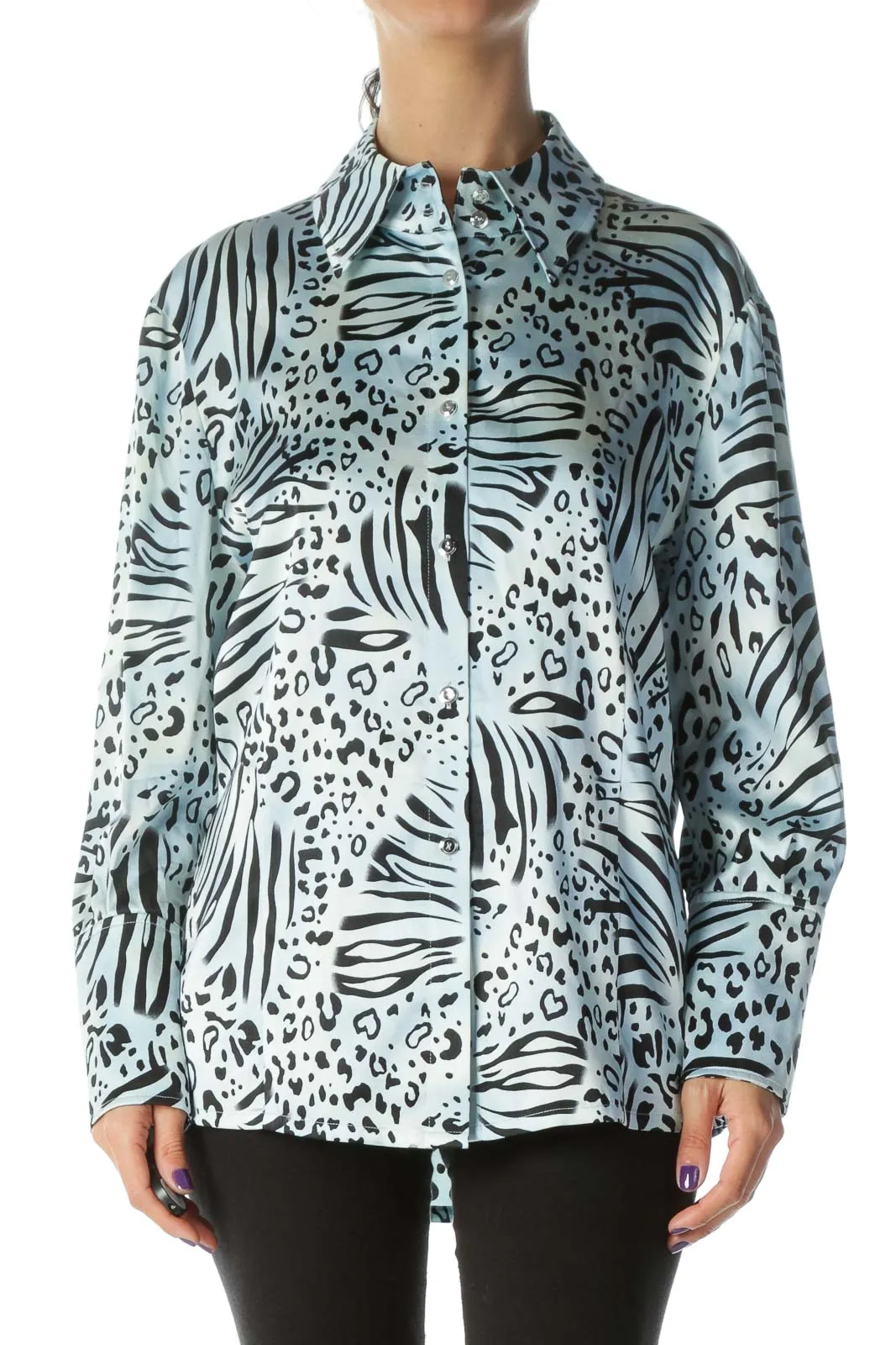 Blue Silk Printed Shirt