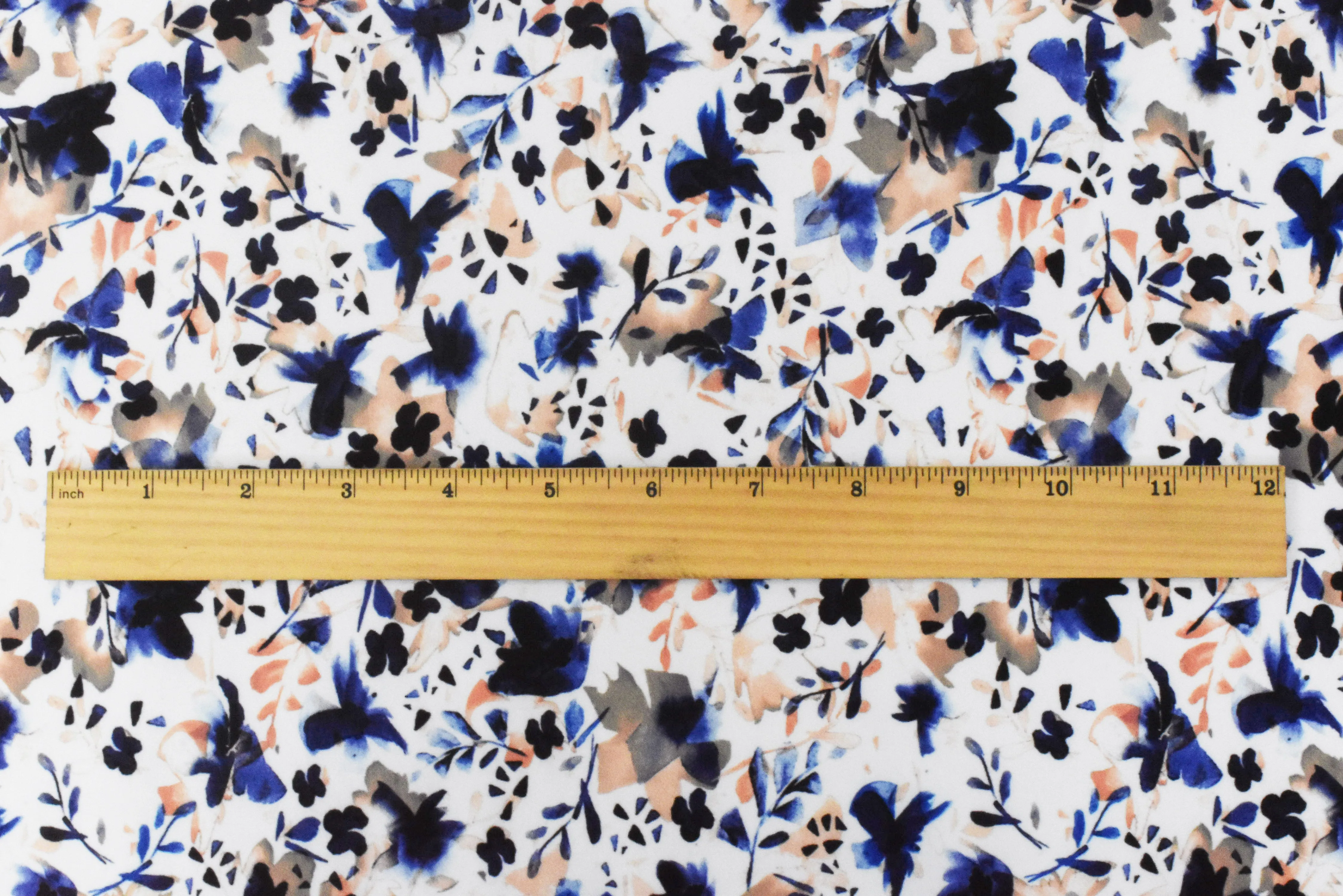 Blue-White-Orange Floral Printed Stretch poly Tricot Knit Swimwear Fabric