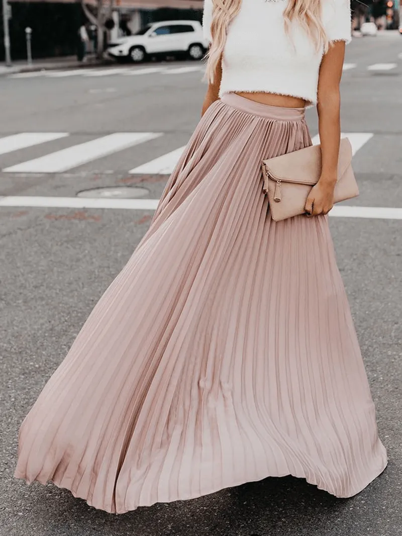 Boho Elastic Waist Pleated Skirts