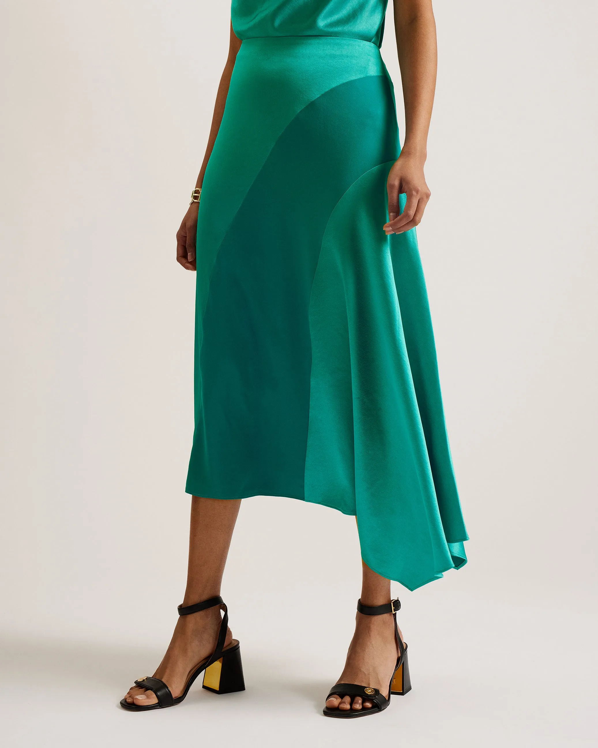 Bolsena Asymmetric Satin Midi Skirt Brt-Green