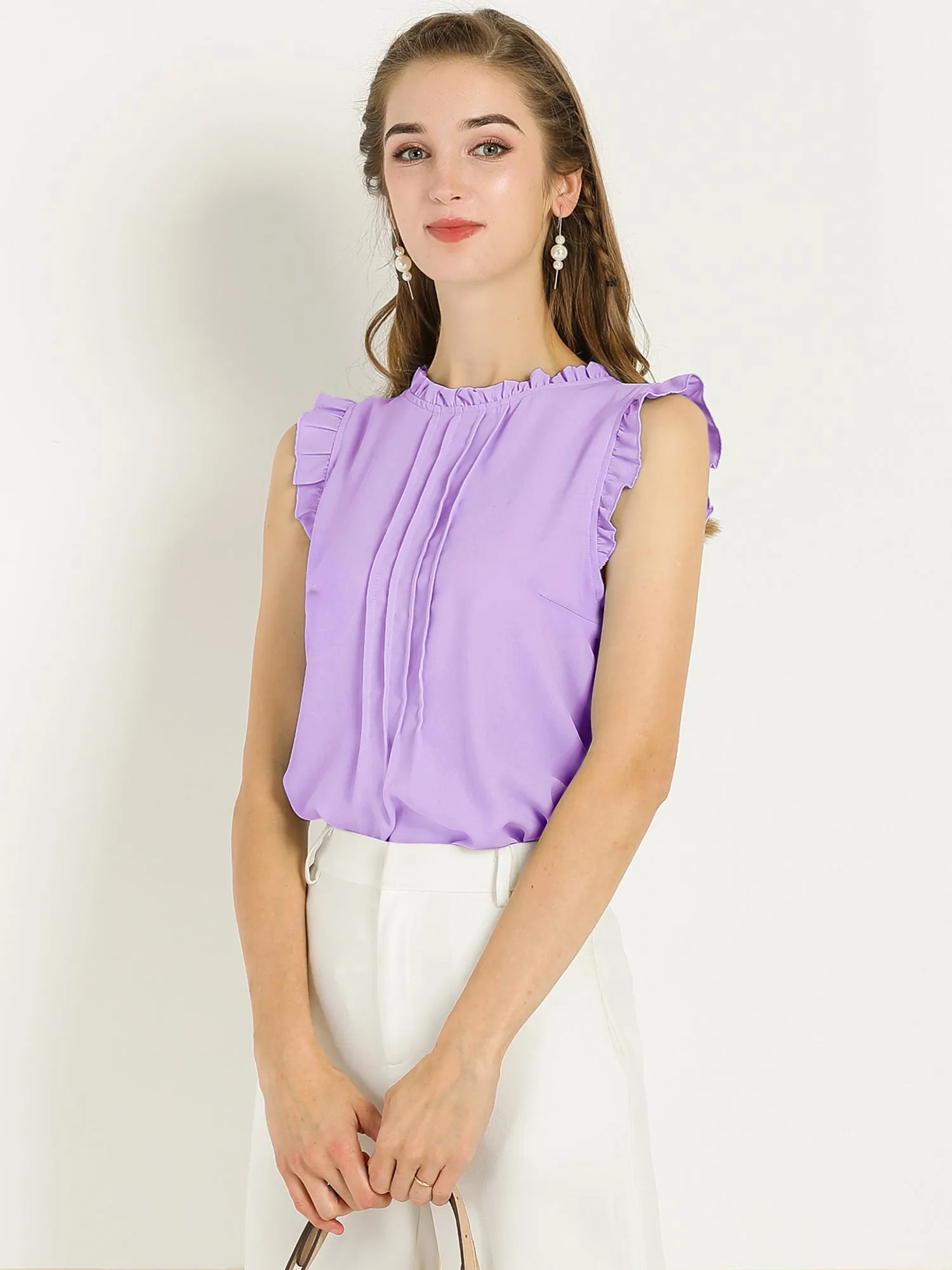 Business Office 1950s Ruffled Retro Sleeveless Work Blouses