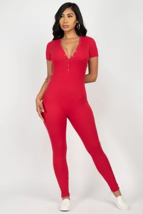 Button Down Bodycon Jumpsuit