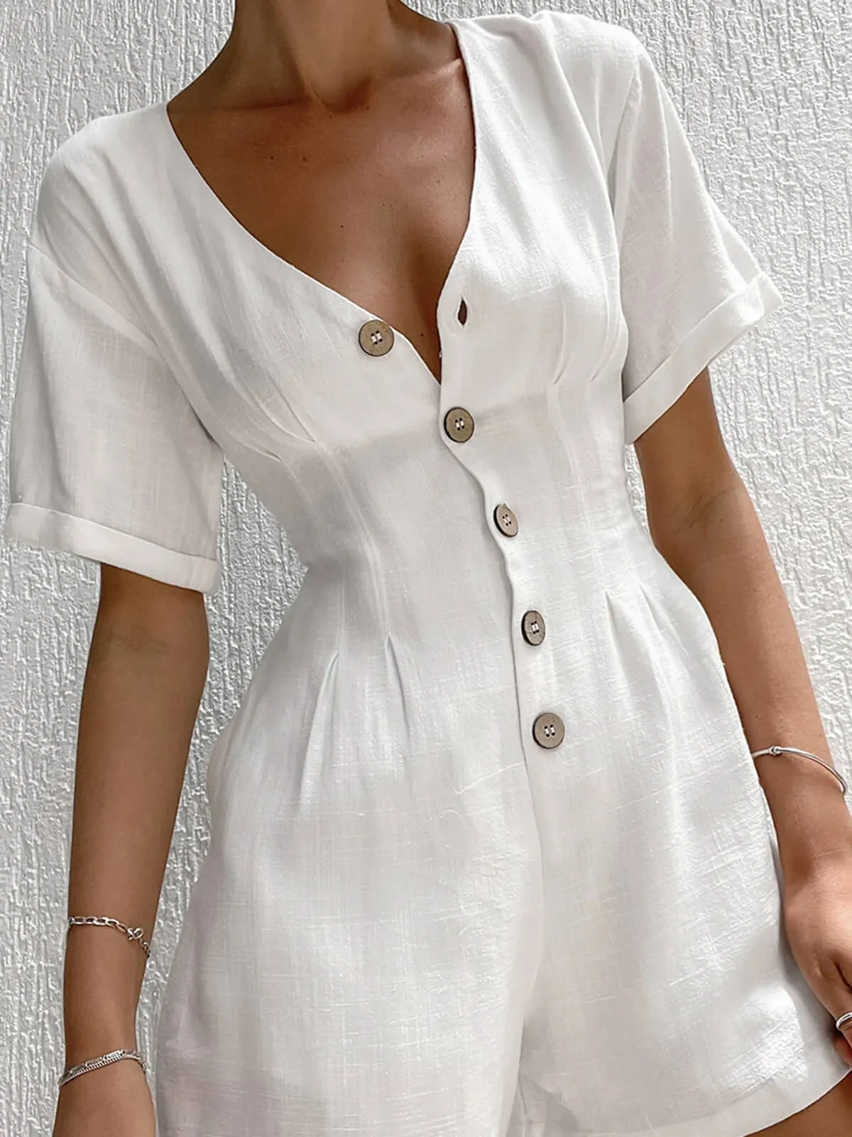 Button Down Linen Cotton Jazz Rompers