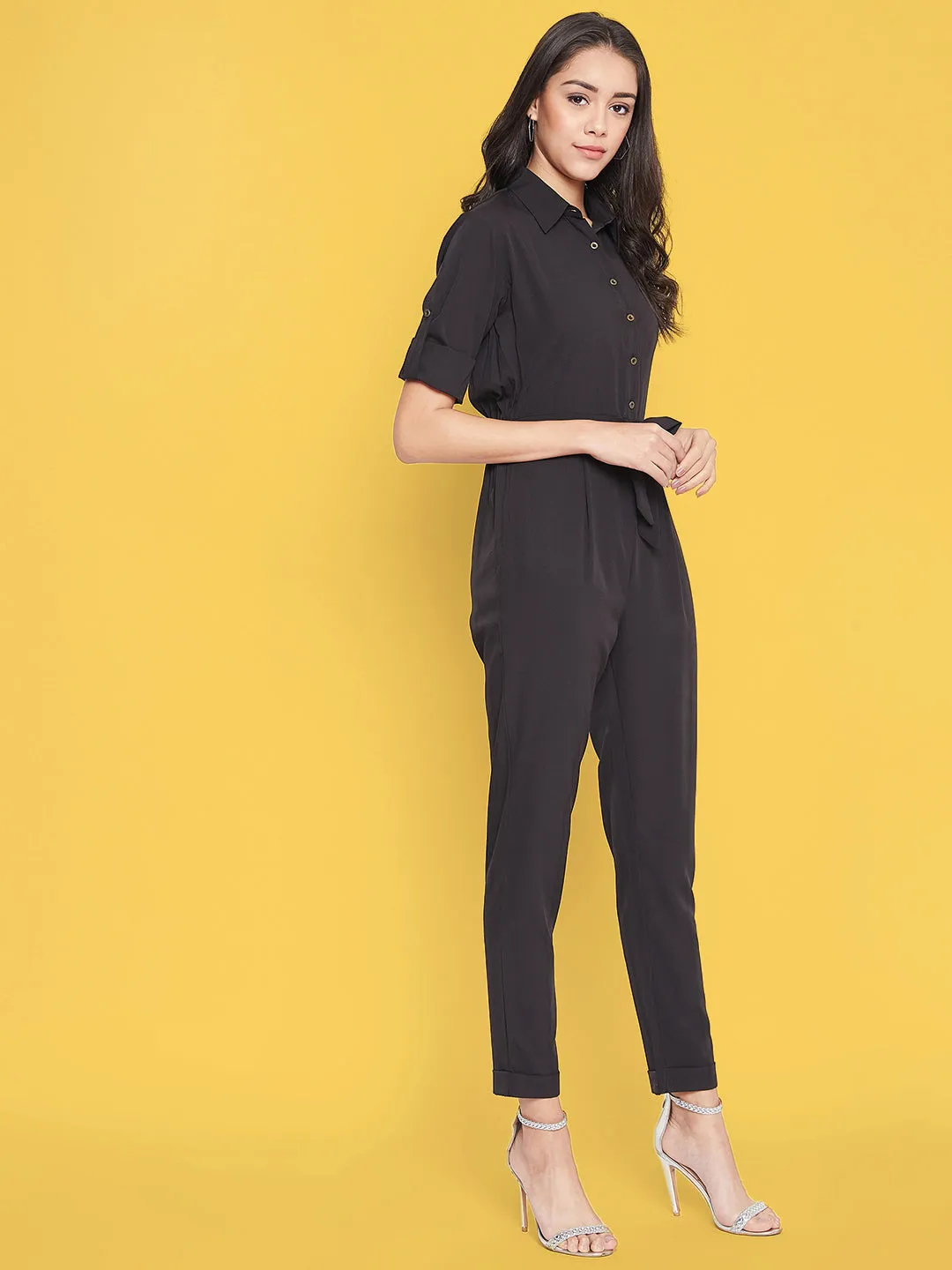 Button Down Roll-up Jumpsuit