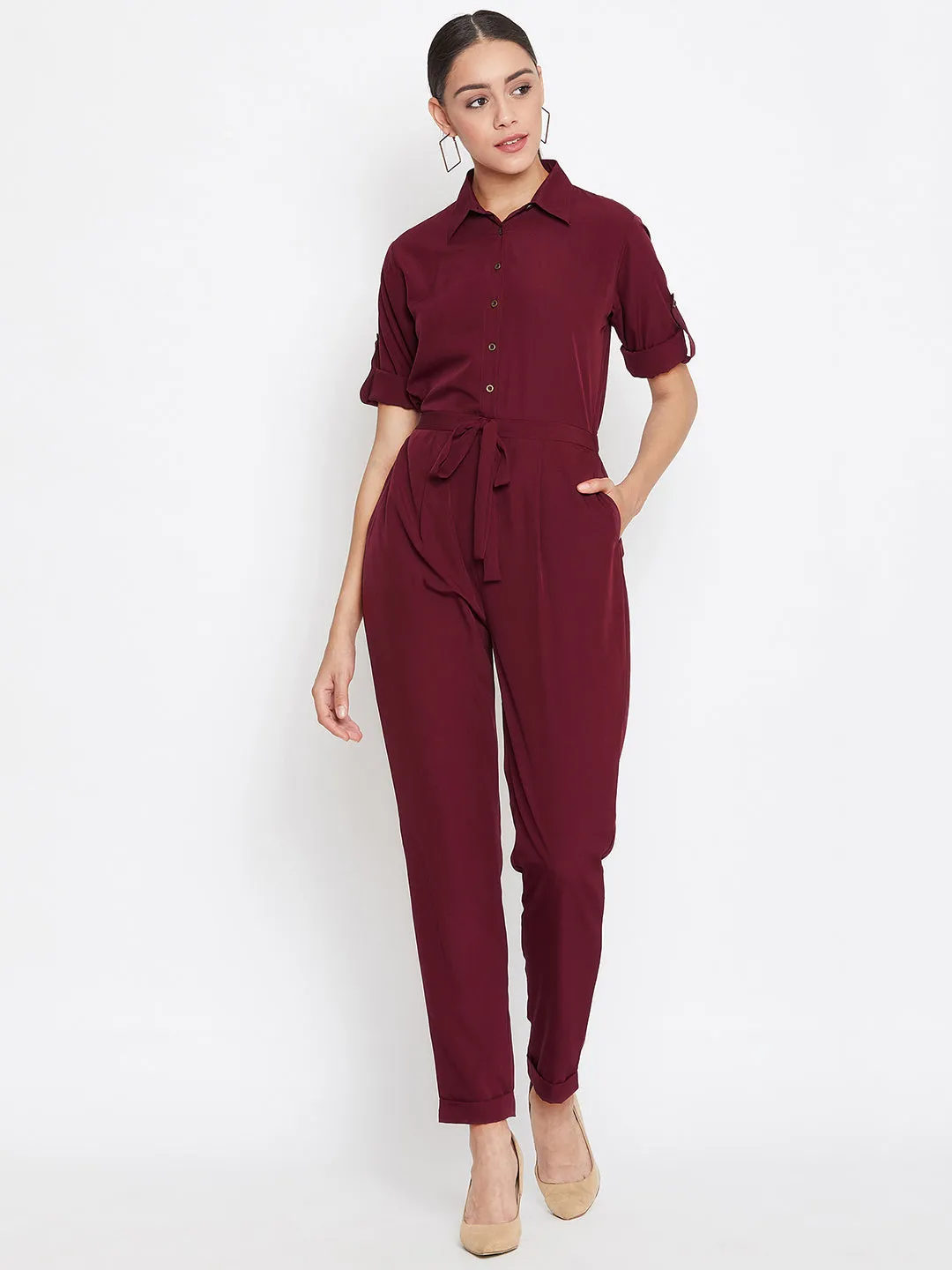 Button Down Roll-up Jumpsuit