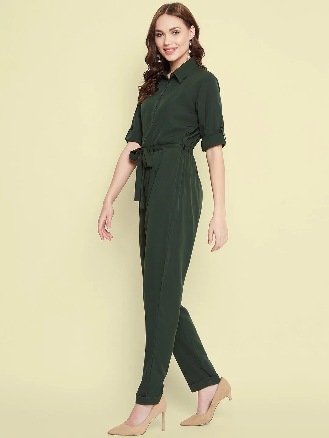 Button Down Roll-up Jumpsuit