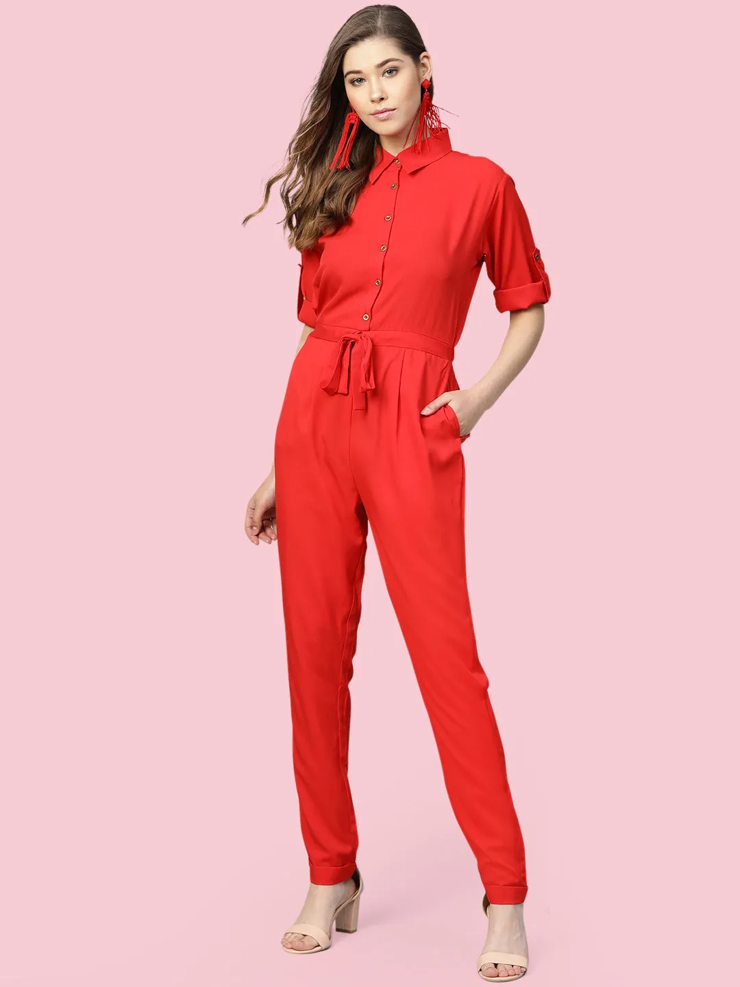 Button Down Roll-up Jumpsuit