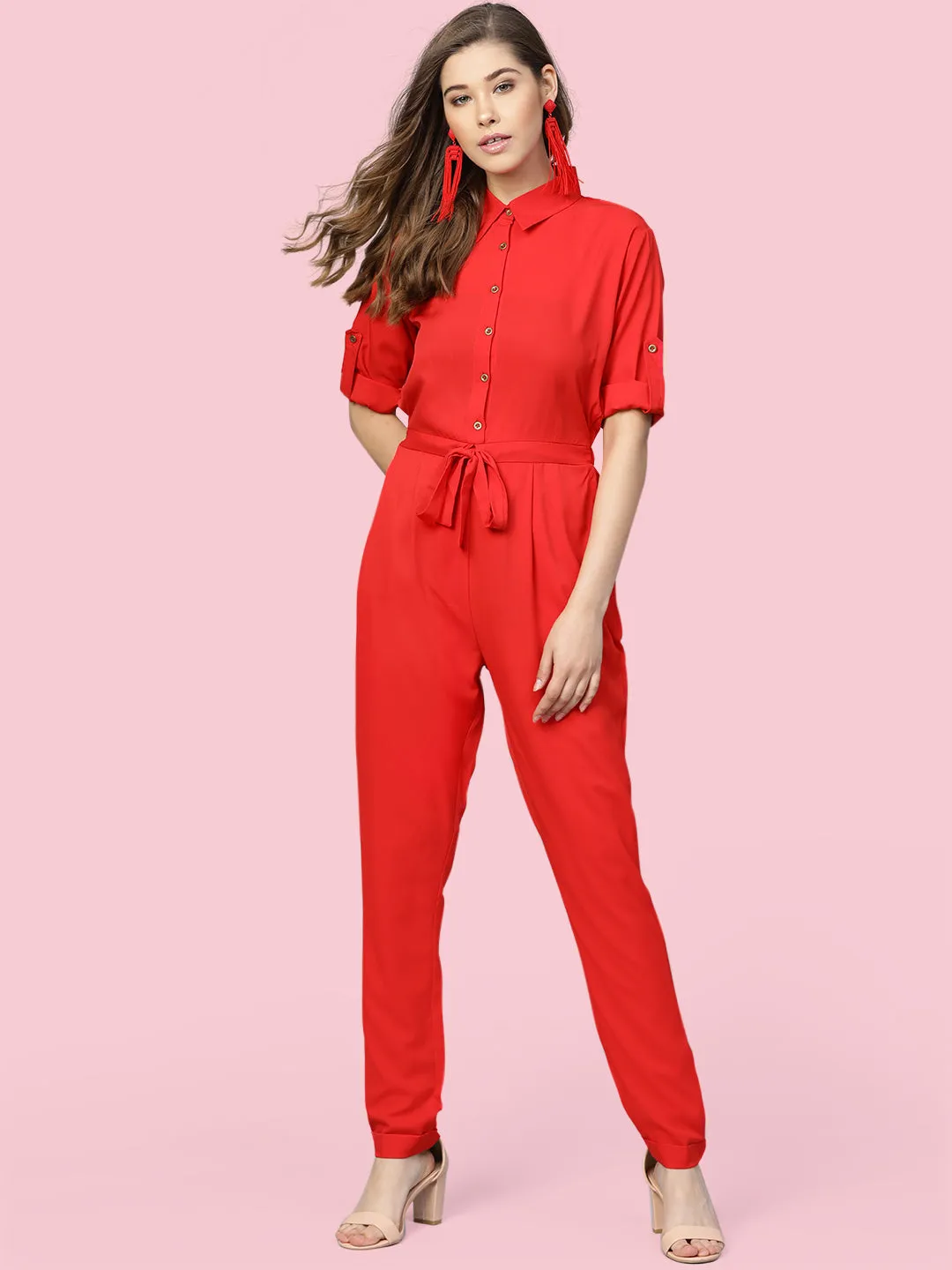 Button Down Roll-up Jumpsuit