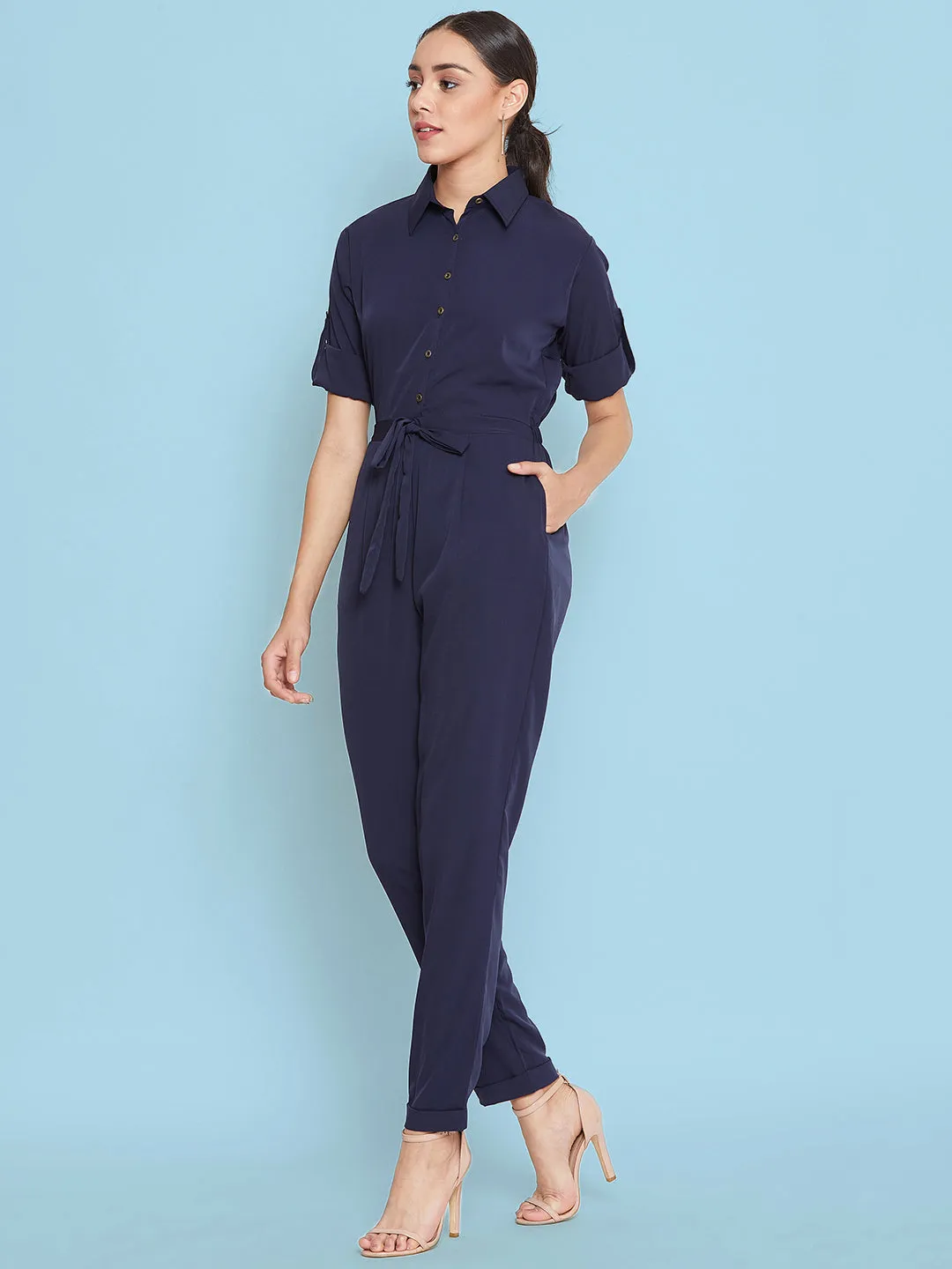 Button Down Roll-up Jumpsuit