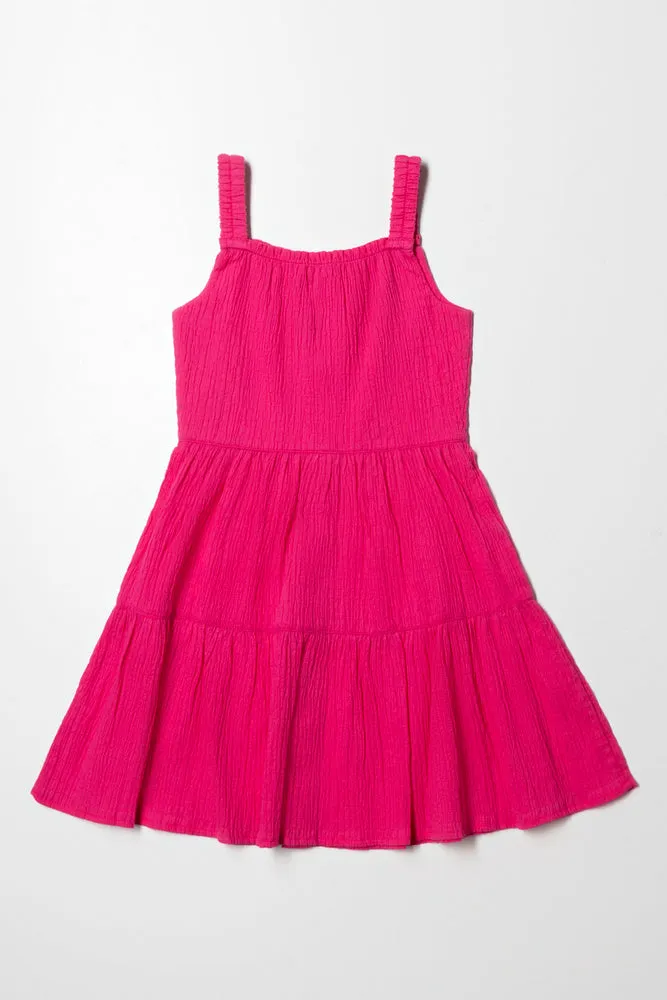 Button Down Tiered Dress Pink