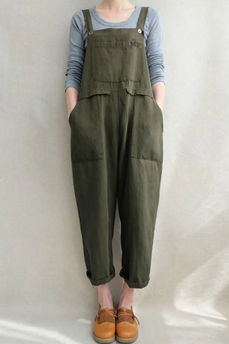 Casual Solid Pocket Loose Jumpsuits