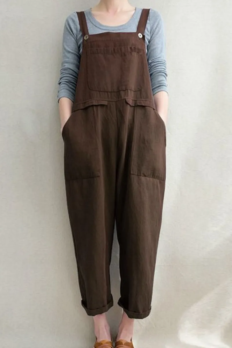 Casual Solid Pocket Loose Jumpsuits