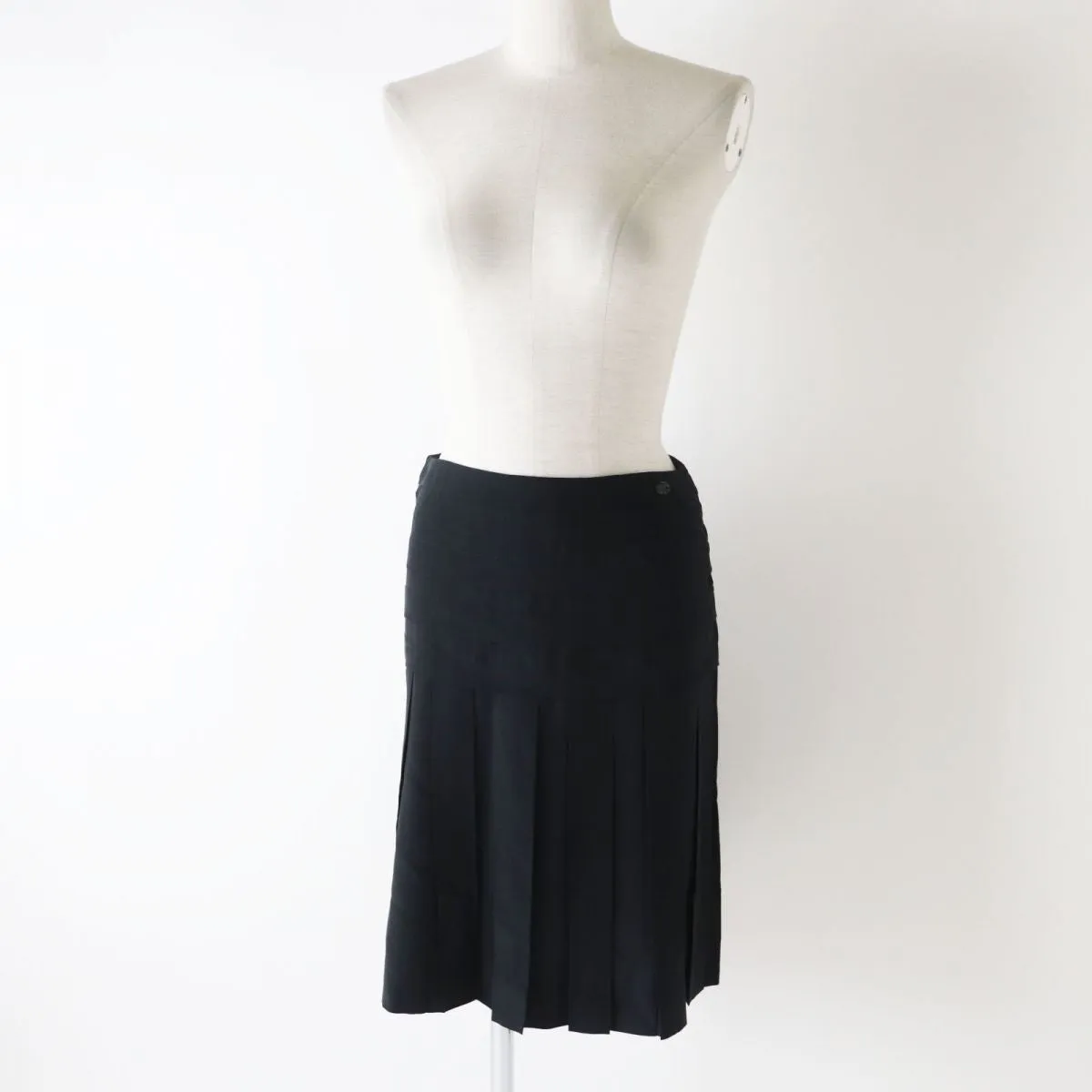 Chanel Silk Pleated Skirt with COCO Mark Plate