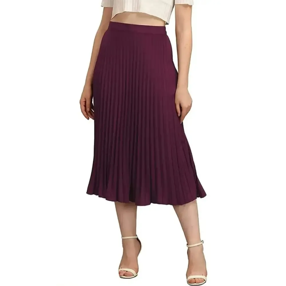 Crepe Silk Solid Pleated Skirt For Women